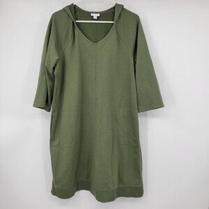 J. Jill Fit Elevate Terry Cloth Green Hooded Short Sleeved Pullover Dress Size 1